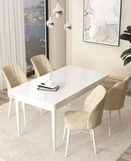 Dining Table & Chairs Set (5 Pieces) Arp - White, Cream