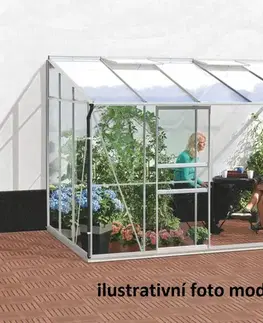 Skleník ke stěně VITAVIA IDA 6500 polykarbonát stříbrný Dekorhome