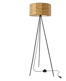Stojací lampa FIANA černá 1x40W E27 přírodní stínidlo z černé borovice moderní stojací do obývacího pokoje, ložnice, kancelář, dekorativní osvětlení