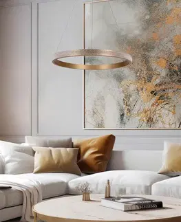 ZÁVĚSNÁ LAMPA HASHIM 60 CM MATNÁ TMAVĚ ZLATÁ 34W LED KRYSTALY ČIŘÉ