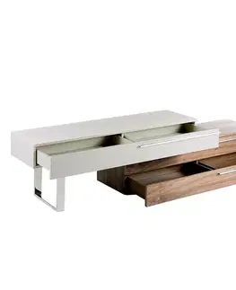 Estila Luxusní moderní modulární televizní stolek Vita Naturale se třemi zásuvkami v hedvábné béžové a ořechové hnědé barvě 53 cm