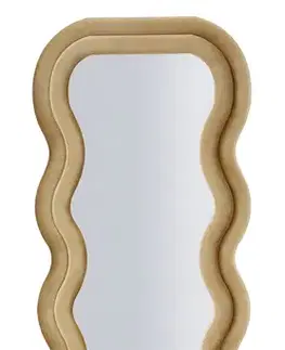 Estila Moderní nástěnné zrcadlo Swan v obdélníkovém atypickém vlnitém tvaru s dvojitým rámem v béžovém sametovém potahu 160 cm