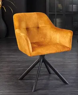 Estila Industriální moderní otočná kancelářská židle Devon se sametovým okrovým čalouněním a černýma nohama z kovu 83cm