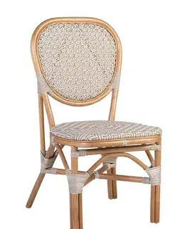 Estila Designová ratanová zahradní židle Bistro s přírodním hnědým rámem a bílým výpletem 94 cm
