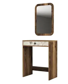Toaletní stolek Lizbon Mirror - Walnut, White, Marble