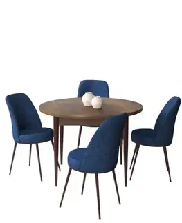Dining Table & Chairs Set (5 Pieces) Tor - Baroque, Navy Blue