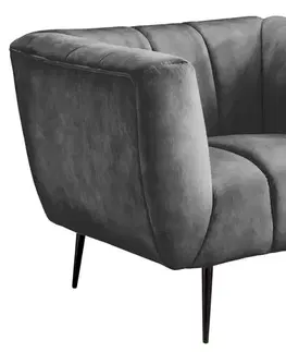 Estila Moderní industriální křeslo Obsidian s šedým sametovým čalouněním a kovovými nožičkami v černé barvě 106 cm