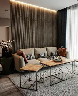 Sada konferenčních stolků Defne Black and Atlantic Pine, 3 ks