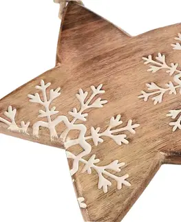 4Home Dekorace z mangového dřeva Snowflake Star, 20 cm