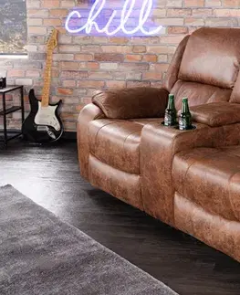 Estila Luxusní vintage kinosedačka Phoenix s čalouněním z ekokůže, držákem na sklenice a úložným prostorem
