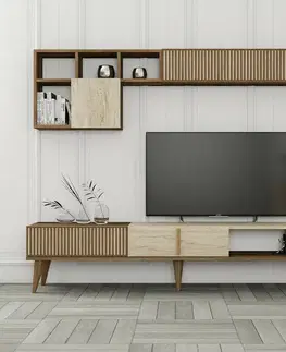 Televizní stěna Milan Walnut and Travertine