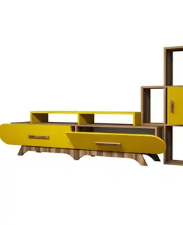 TV stěna / Sestava pod TV Flora S - Walnut, Yellow