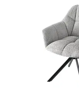 Estila Stylová bouclé otočná jídelní židle Mariposa v šedé barvě s černými kovovými nožičkami 83 cm