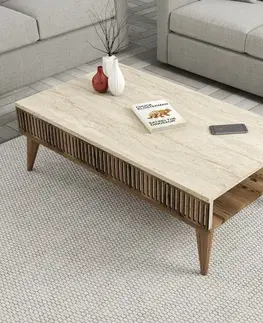 Konferenční stolek Milan - Walnut, Travertine