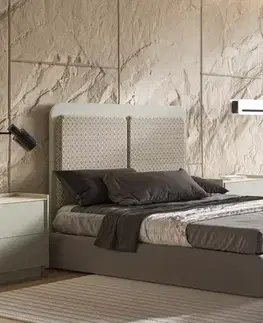 Estila Luxusní moderní manželská postel Tallin s dřevěným čelem a čalouněným rámem 190 cm