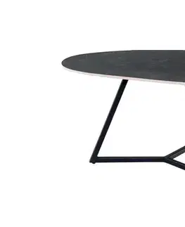 Estila Designový industriální černý konferenční stolek Ceramia Gris s keramickou deskou organického tvaru s šedým mramorováním 90 cm