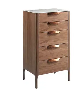 Estila Luxusní moderní hnědá komoda Forma Moderna s pěti šuplíky a vrchní deskou s designem bílého kalkatského mramoru 107 cm