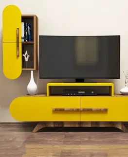 TV stěna / Sestava pod TV Rose S - Walnut, Yellow