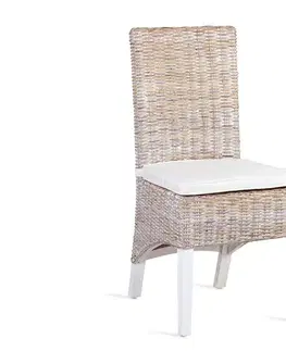 Estila Ratanová židle Blanc hnědé barvy s bílými nožičkami a podsedákem 97cm