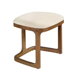 Estila Luxusní moderní taburetka Vita Naturale s béžovým koženým sedadlem a masivní ořechovou hnědou podstavou 48 cm