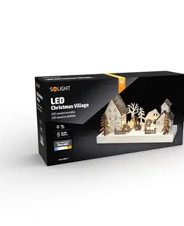 Solight LED vánoční vesnička, 34x17cm, dřevo, 4 LED, 2x AA