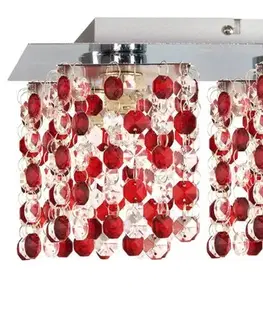 Stropní lampa chrom/červené krystaly 4xG9 Classic