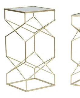 Estila Designová art deco sada příručních stolků Bismuth s matným strukturovaným sklem a zlatou kovovou konstrukcí 68 cm