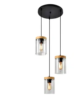 Závěsná lampa Wels na strop 3X40 černá + dřevěné kouřové stínidlo