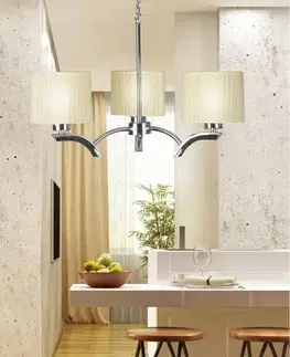 Závěsná lampa chrom + krémové stínidlo 3x60W lustr Draga