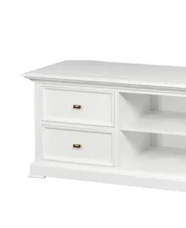 Estila Luxusní provence TV stolek Belliene v bílé barvě s vyřezáváním a úložným prostorem 120cm