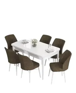 Extendable Dining Table & Chairs Set (7 Pieces) Eva - White, Brown