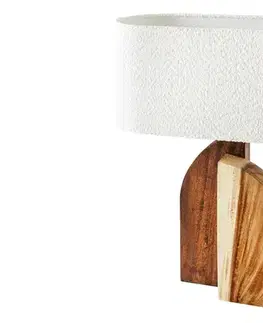 Estila Designová venkovská stolní lampa Amanti s asymetrickou podstavou z masivního dřeva a bílým buklé stínítkem 61 cm