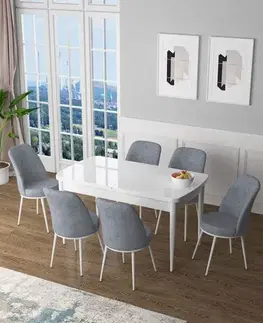 Extendable Dining Table & Chairs Set (7 Pieces) Zen - White, Grey