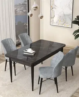 Dining Table & Chairs Set (5 Pieces) Arp - Black Marble, Grey