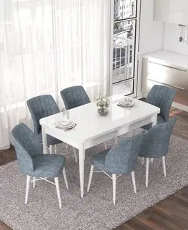 Extendable Dining Table & Chairs Set (7 Pieces) Nef - White, Grey