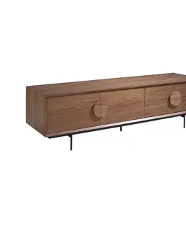 Estila Luxusní moderní TV stolek Vita Naturale s designovými kruhovými úchyty na dvířkách a dvou zásuvkách hnědá barva 180 cm