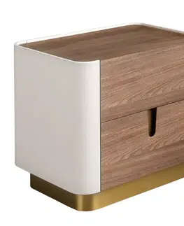 Estila Luxusní art deco noční stolek Forma Moderna se dvěma šuplíky v kombinaci hnědé a béžové barvy se zlatým akcentem 50 cm