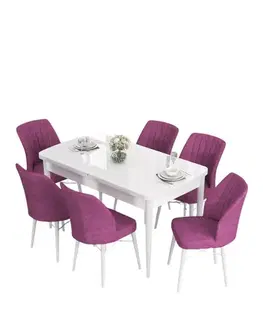 Extendable Dining Table & Chairs Set (7 Pieces) Eva - White, Purple