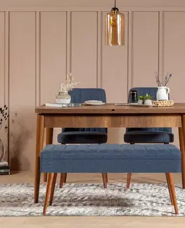 Jídelní set s rozkládacím stolem a židlemi (4 kusy) Vina 1048 - 3 - Walnut, Dark Blue