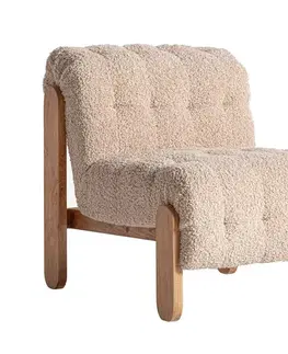 Estila Luxusní retro béžové křeslo Aliona s bouclé potahem a masivní dřevěnou hnědou konstrukcí 89 cm