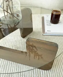 Konferenční stolek Mia - Walnut, Transparent
