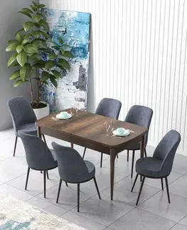 Extendable Dining Table & Chairs Set (7 Pieces) Zen - Baroque, Fume