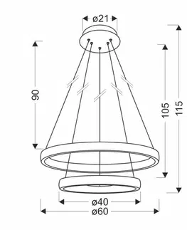 ZÁVĚSNÁ LAMPA HASHIM 60+40CM MATNÁ TMAVĚ ZLATÁ 22W+34W LED KRYSTALY ČIŘÉ