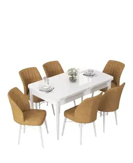 Extendable Dining Table & Chairs Set (7 Pieces) Nef - White, Cappuccino