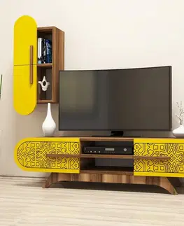 TV stěna / Sestava pod TV Defne - Walnut, Yellow