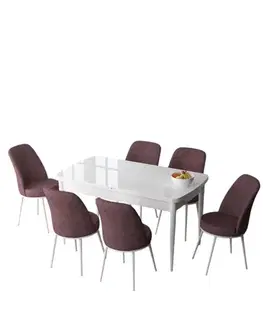 Extendable Dining Table & Chairs Set (7 Pieces) Zen - White, Dusty Rose