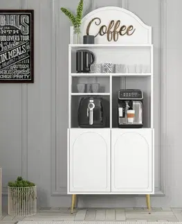 Coffee Bar Cabinet Lyon 80 - White, Gold