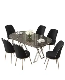 Dining Table & Chairs Set (7 Pieces) Lai - Anthracite, Chrome, Black