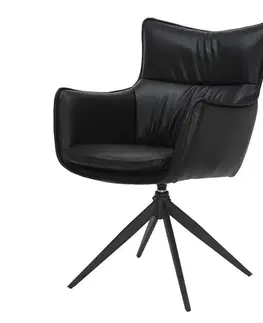 Estila Designová industriální černá jídelní židle Krespa s otočným sedákem s opěrkami na ruce a potahem z ekokůže 60 cm