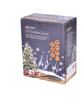 Solight Světelný venkovní řetěz s 50 LED akrylátovými rampouchy, 7,5 m